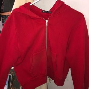 Brandy Melville Red Cropped Zip Up